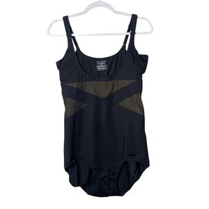 Cacique Open Bust Bodysuit 18/20 Black Mesh Shapewear Lingerie Plus Size